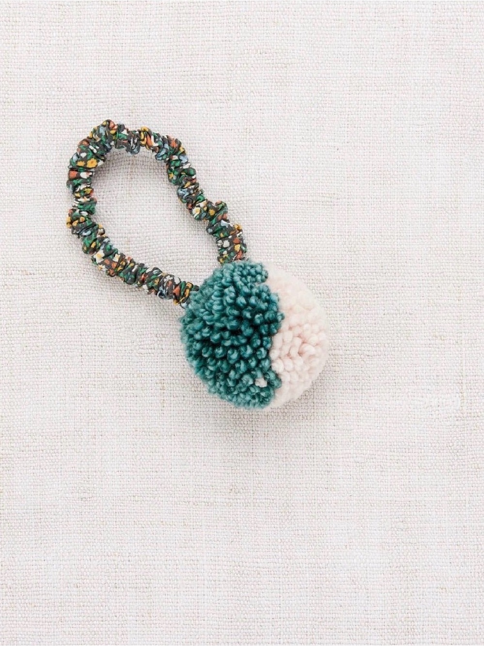Two-Tone Pom Hair Tie - Teal & Cream By Misha & Puff